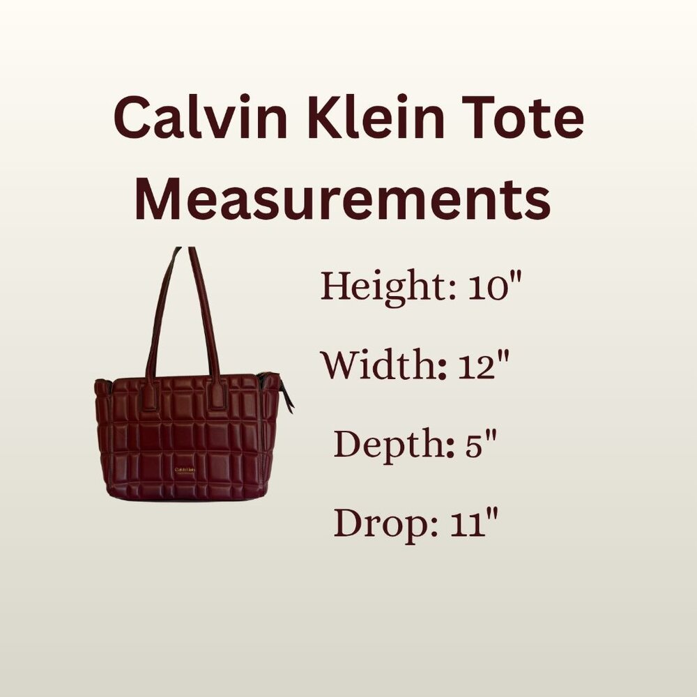 Calvin Klein Noa Quilted Vegan leather Burgandy Tote Bag - Picture 12 of 13